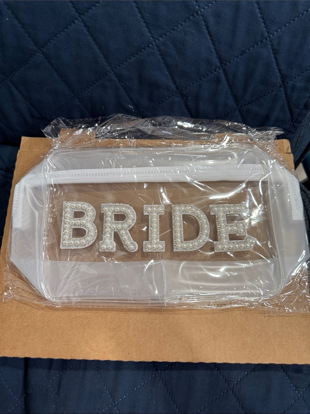 2 Bride Clear Cosmetic Bag with Rhinestone Lettering